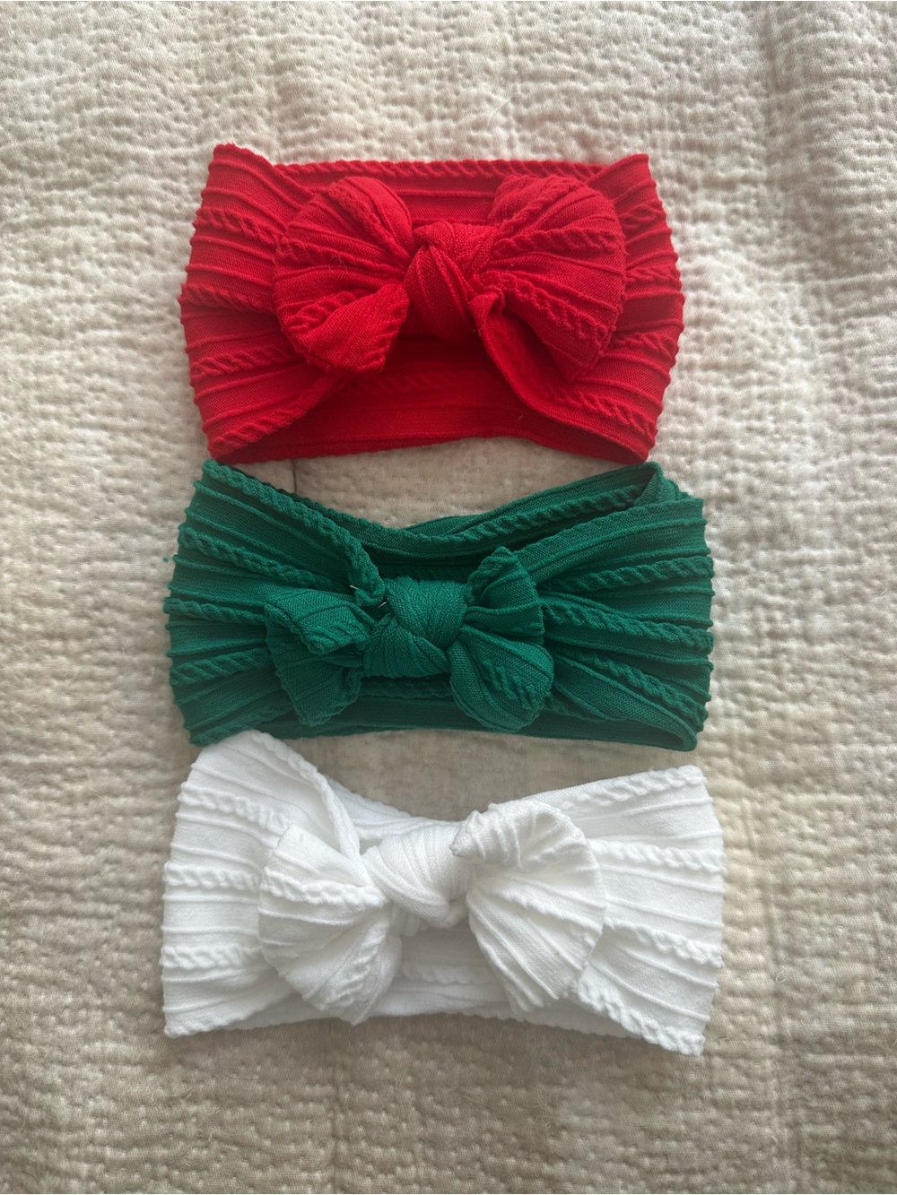 Kids Stretch Knit Bow Headband - Red, Green, White